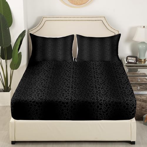 Castle Fairy Black Leopard Print King Size Bed Sheet Set