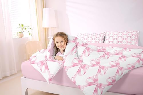 Feelyou 7-Piece Pink Bow Comforter Set for Girls