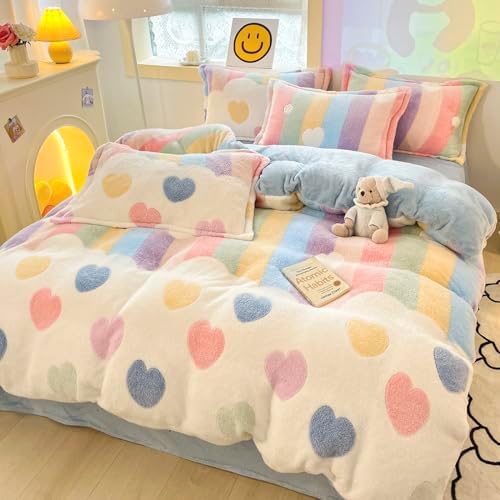 Kawaii Rainbow Heart Duvet Cover Set for Kids