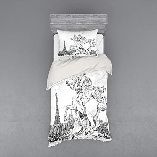 Ambesonne Antique Bedding Set with Eiffel Tower Print 3 Piece Twin XL 1
