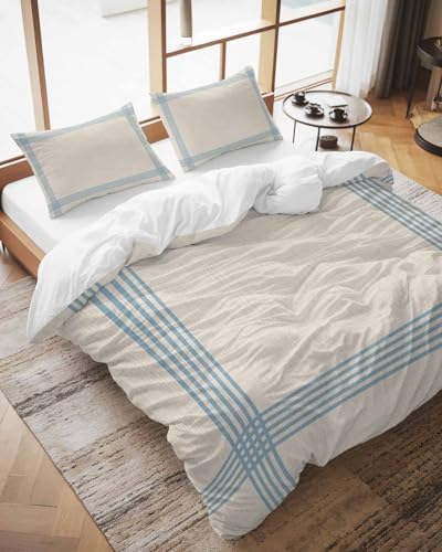 ZOE GARDEN Blue Striped Duvet Cover Set 3 Piece 1