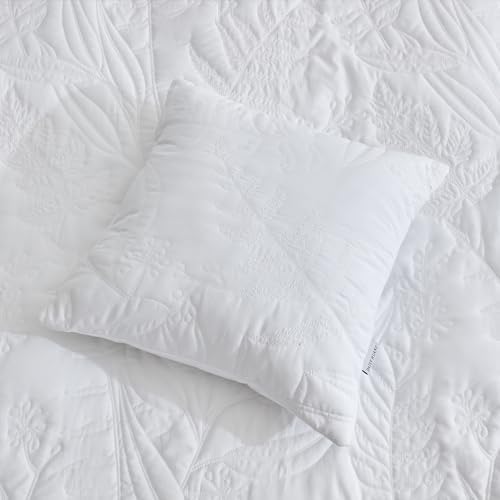 DaisyHuang Botanical Bedspread Set - Leaves Pattern Reversible 4 Piece White