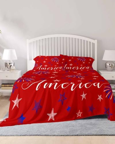 Boanket Red 4th of July Full Sheet Set 4 Piece