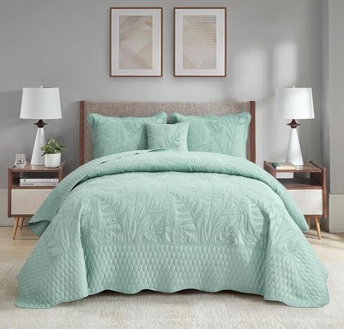 DaisyHuang Botanical Bedspread Set - Leaves Pattern Queen Size 4 Piece