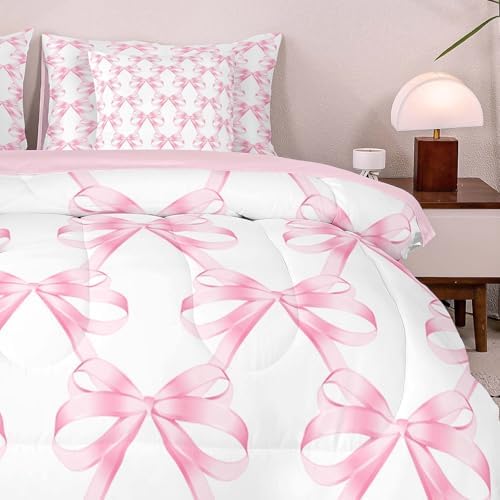 Feelyou 7-Piece Pink Bow Comforter Set for Girls