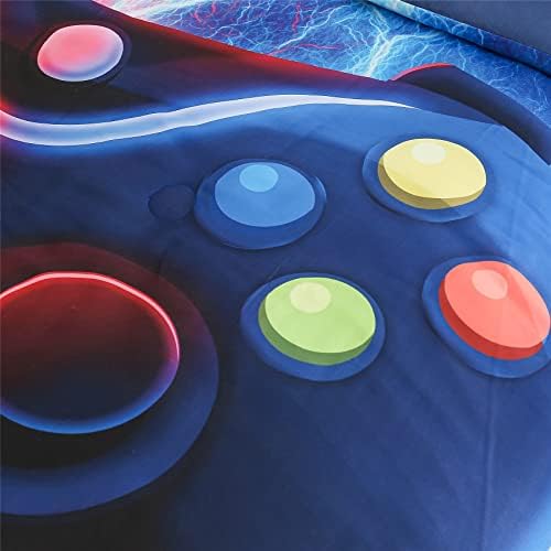 Gamer Gamepad Comforter Set for Boys Red-Blue Lightning Design