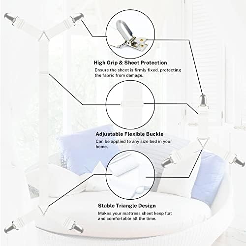 SCYROX Bed Sheet Holder Straps 6 pcs Adjustable White