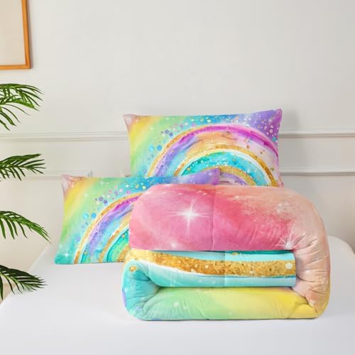 Cute Rainbow Queen Comforter Set for Kids