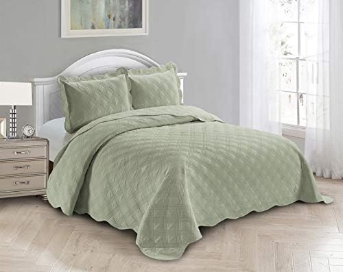 Fancy Linen 3pc Embossed Coverlet Bedspread Set - Light Green