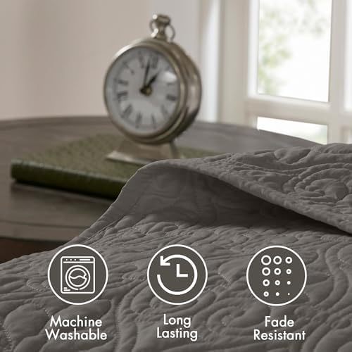 Madison Park Quebec Reversible Bedspread Set Queen 102x118 Dark Grey