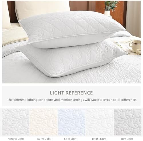 Lady Ann White Leaves Oversized King Quilt Set