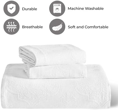 Superior Cotton Bedspread Set 3-Piece Full White
