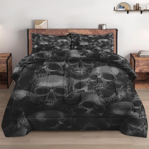 Pamnest Skull Skeleton Comforter Set 3 Pcs Full Size