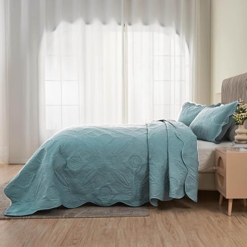 Kingnex Oversized Cal King Bedspread Set 3 Pieces Blue