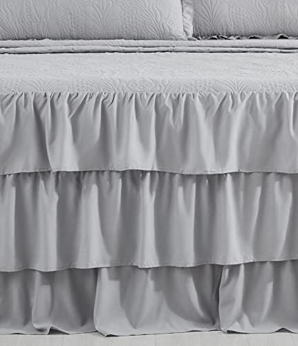 CHIXIN Ruffle Skirt Bedspread King Size - Light Grey 3 Piece Set