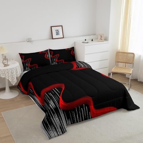 Feelyou Red and Black Patterned Comforter Set for Kids
