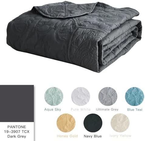 HZ HY Oversized King Bedspread Set 128x120 Reversible Dark Grey