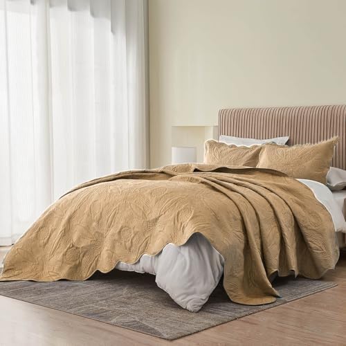 Kingnex Oversized King Bedspread Set 3 Piece Khaki 1