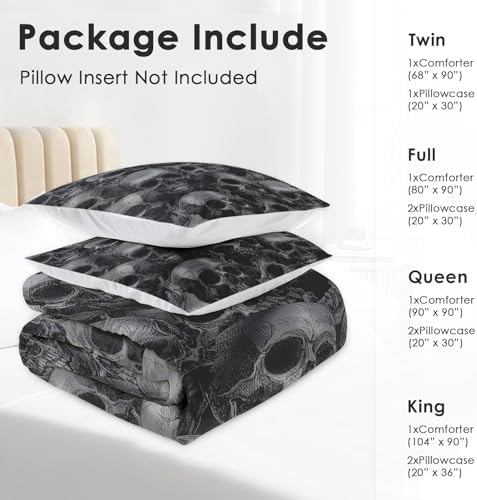 Pamnest Skull Skeleton Comforter Set 3 Pcs Full Size