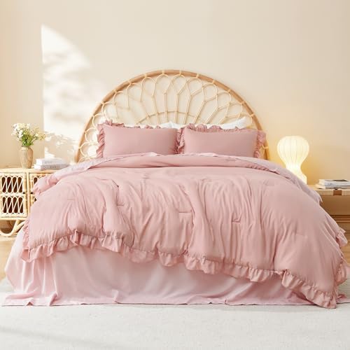 Litanika Blush Pink Ruffle Comforter Set 3 Piece