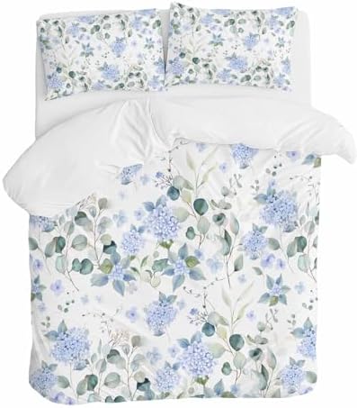 ZOE GARDEN Blue Flower Duvet Cover Set Full Size 3 Piece