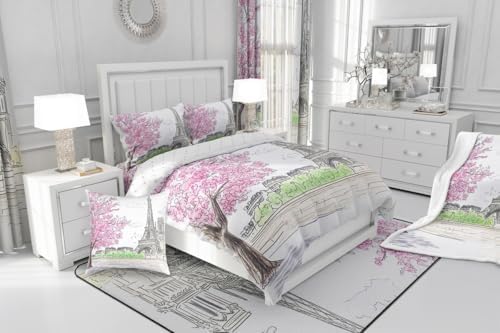 jejeloiu Paris Themed Duvet Cover Set