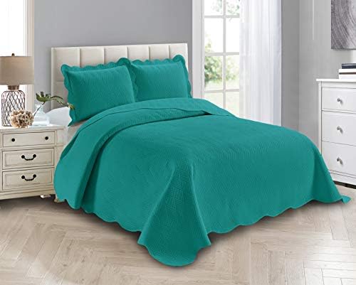 Linen Plus Luxury Oversized Coverlet Set Solid Turquoise King