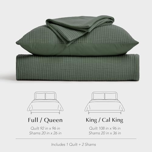Evergracehome Cotton Gauze Queen Bedspread Set with 2 Shams Olive Green