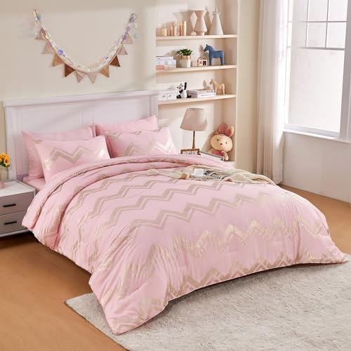 Wowelife 5-Piece Pink TwinTwin XL Comforter Set