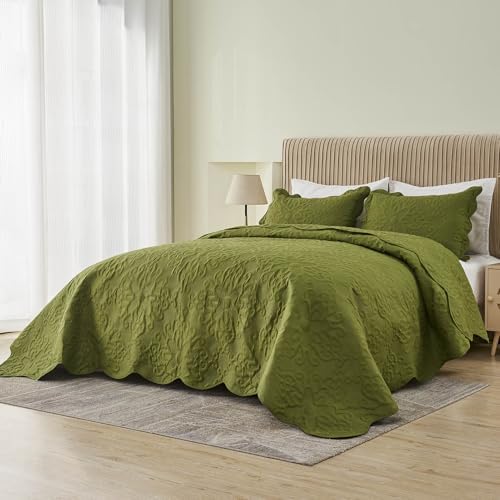 Kingnex Olive Green Oversized King Bedspread Set