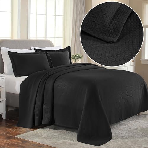 Superior Solitaire Cotton Bedspread Set 3 Piece Twin Black