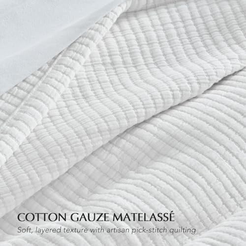 EVERGRACEHOME Cotton Gauze Queen Bedspread Set with 2 Shams Ivory White