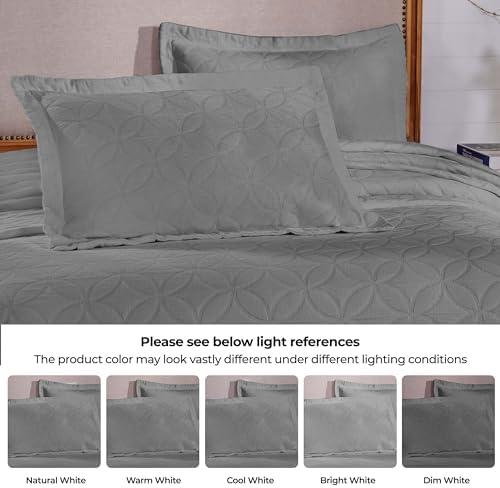 Superior Cotton Bedspread Set with Pillow Shams Grey King Size