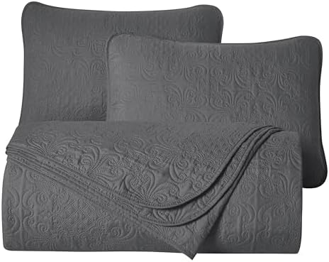 Chezmoi Collection Luca 3-Piece Bedspread Set Queen Size Charcoal