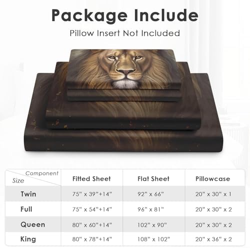Pamnest Full Size Microfiber Bed Sheet Set with King Lion Pattern