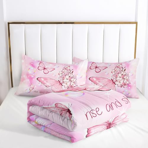AILONEN Butterfly Comforter Set Full Size Pink Tie Dye