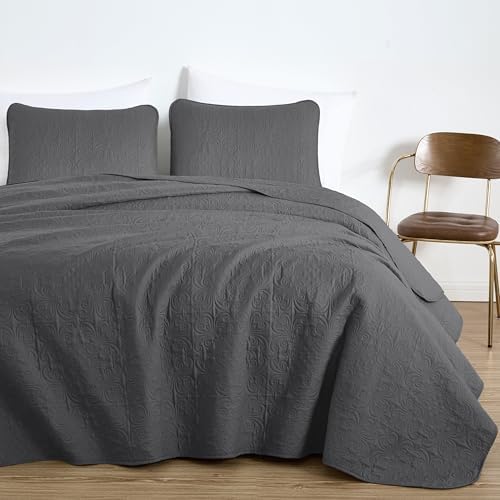 Chezmoi Collection Luca 3-Piece Bedspread Set Queen Size Charcoal