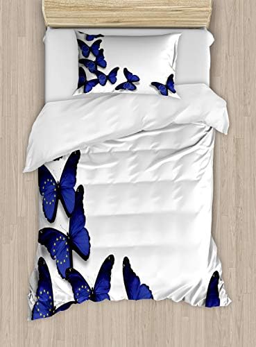Ambesonne Europe Duvet Cover Set with Winged Blue Butterflies