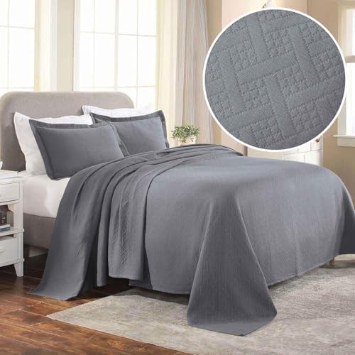 Superior 100 Cotton Basket Weave Bedspread Set Full Grey