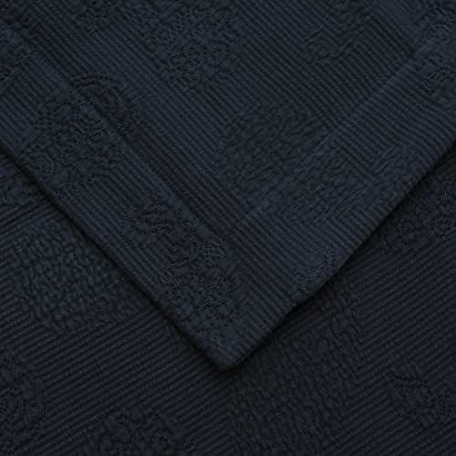 BLUENILEMILLS Oversized Paisley Cotton Bedspread Jacquard Weave Navy Blue King Size