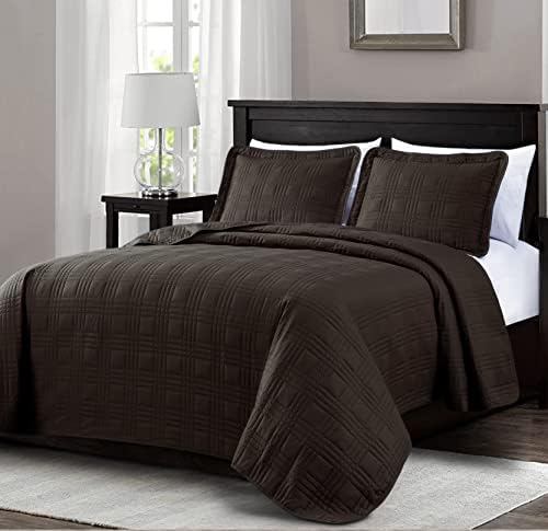 Chezmoi Collection King Size Bedspread Set 3-Piece Brown