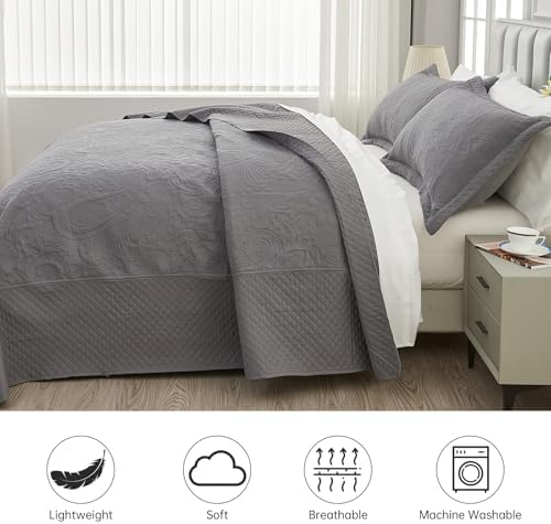 Suchbed California King Bedspread Set 128x120 Grey Paisley Quilt