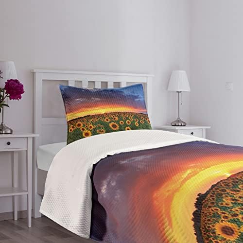 Lunarable Sunflower Bedspread Set Twin Size Orange Yellow 1