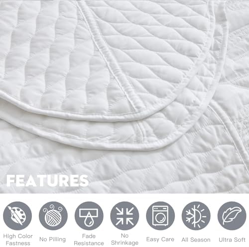 DaisyHuang Botanical Bedspread Set - Leaves Pattern Reversible 4 Piece White