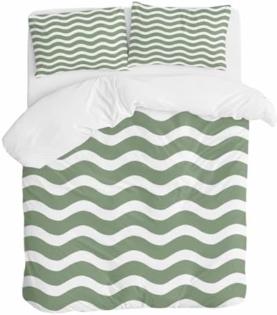 ZOE GARDEN Sage Green Striped Queen Duvet Cover Set