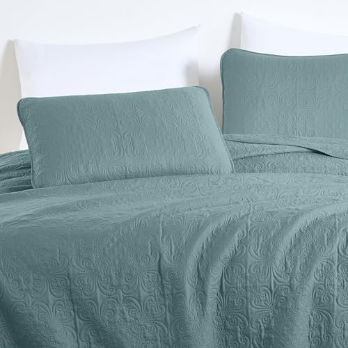 Chezmoi Luca 3-Piece Oversized Bedspread Set Queen Size Spa Blue