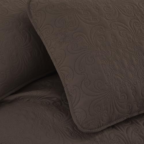 Chezmoi Luca 3-Piece Oversized Bedspread Set Queen Size Chocolate