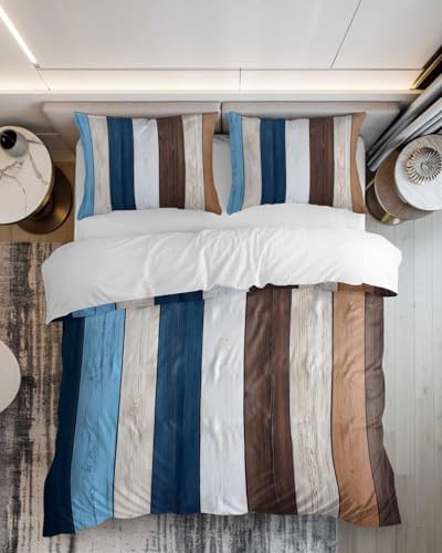 ZOE GARDEN Blue Brown Duvet Cover Set Full Size