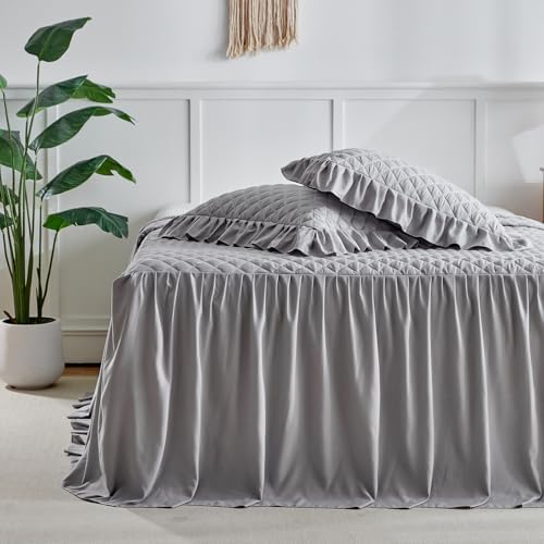 Ruffle Skirt Bedspread Set - 30 Long Drop - Queen Size Gray