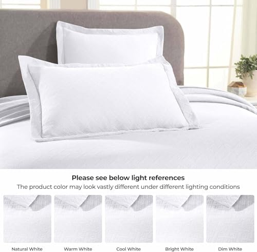 Superior 3 Piece Basketweave Cotton Bedspread Set Queen White